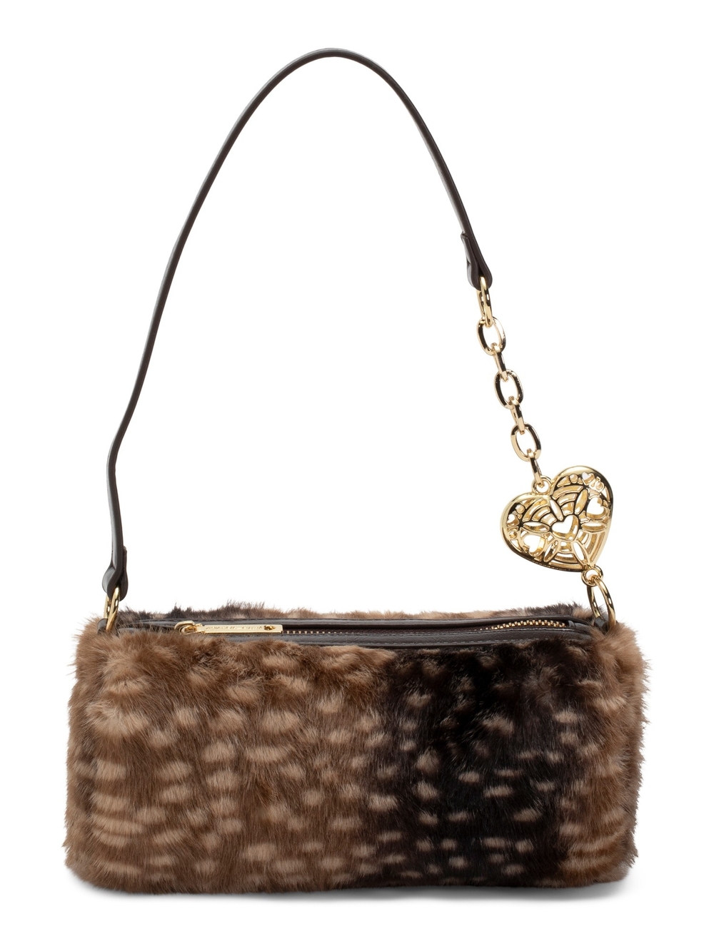 Betsey Johnson Brown Faux Fur Shoulder Handbag